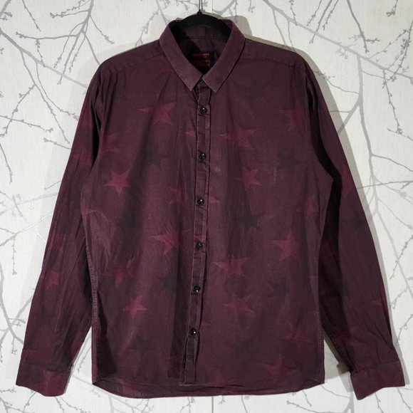 Jared Lang After Hours Burgundy Stars Print Slim Fit Shirt - Picture 2 of 4